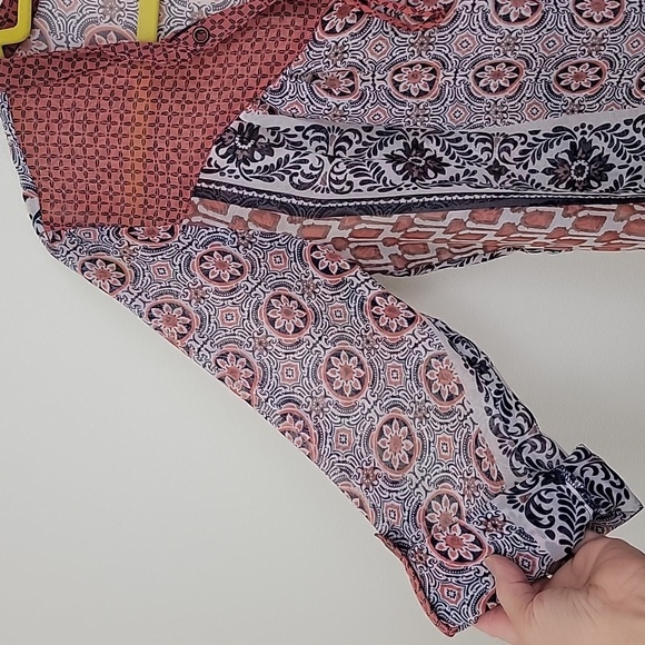 American Rag Orange, Navy & Off White Sheer Boho Print M - Picture 6 of 15